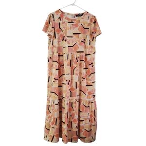 Sugar Lips Multicolor Retro/ Geometric Print Tiered A-Line Maxi Dress - Large